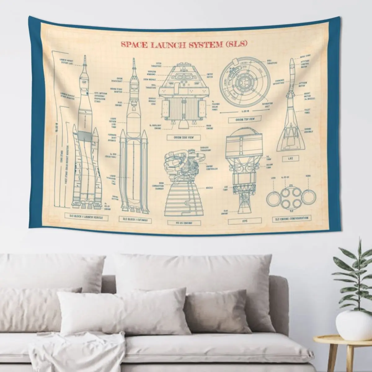 Space Launch System (SLS) - Old Paper Grid Tapestry Home Decoration Accessories Decoration For Home Things To The Room Tapestry