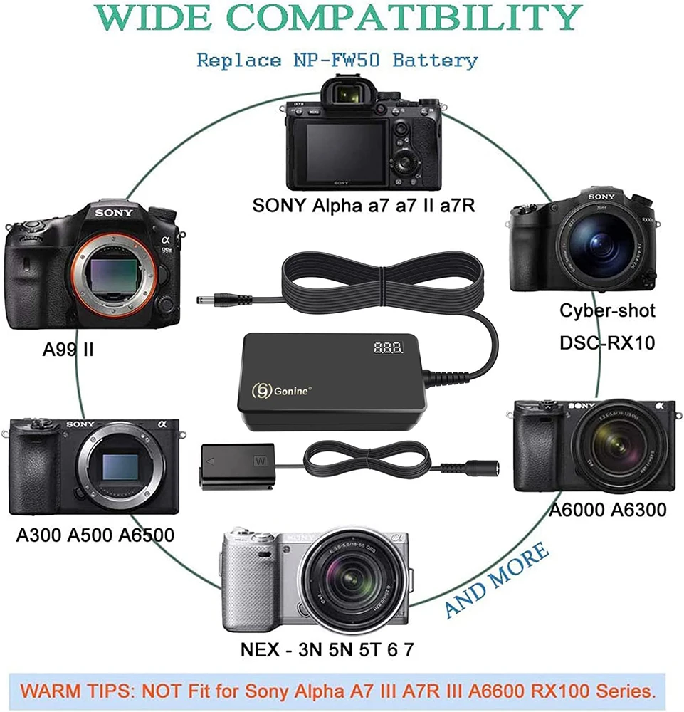 AC-PW20電源アダプタ液晶ディスプレイNP-FW50ダミーバッテリーdcカプラーソニーアルファA6000 A6300 A5100 A7RII RX10II NEX3/5