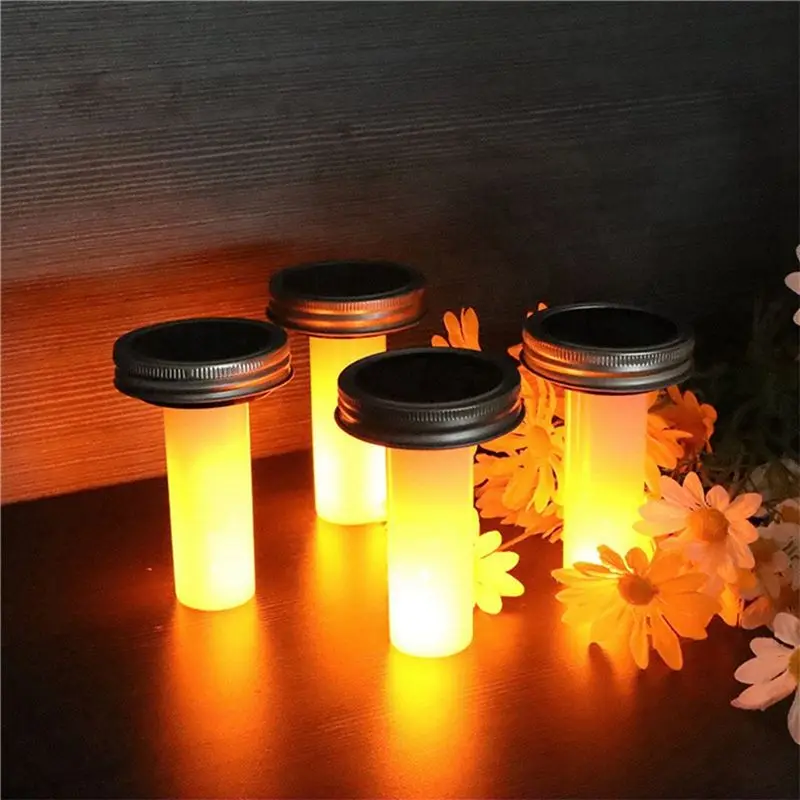 AB33-Solar LED Flame Light Outdoor Mason Jar Lit Lamp Solar Candle Simulation Outside Lantern Garden Street Sunlight