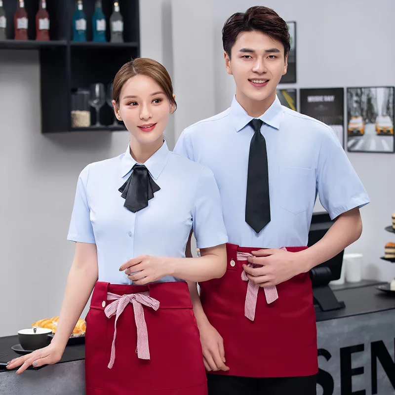 ホテルファーストフードレストラン作業服半袖ケーキショップカフェミルクティーショップレストランケータリングウェイター夏の制服