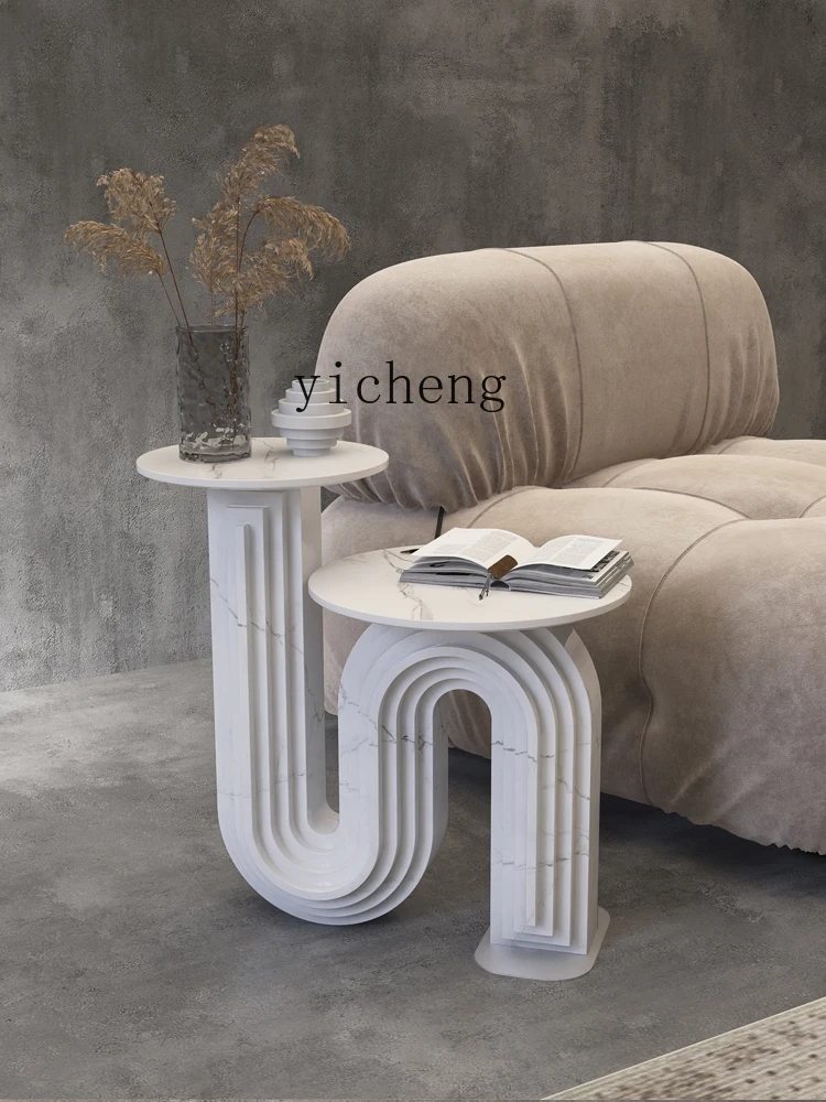 ZL Water Pipe Stone Plate Coffee Table Light Luxury Modern Elbow High and Low Living Room Corner Table Minimalist Side Table