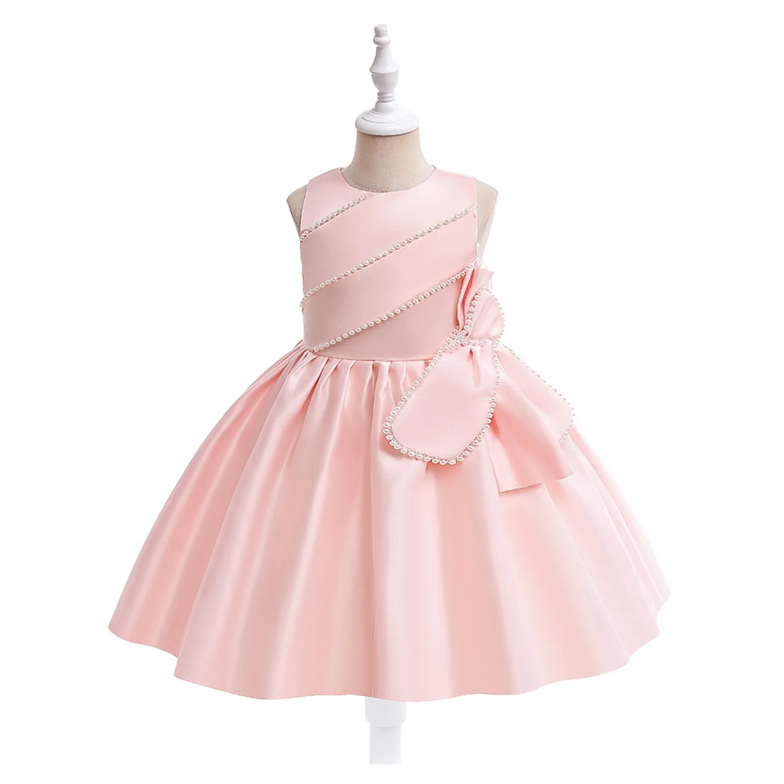 

Pearl Bow Princess Girls Dress Elegant Wedding Prom Kids Party Dresses for Girls Bridemaid Christmas Costume Vintage Vestidos