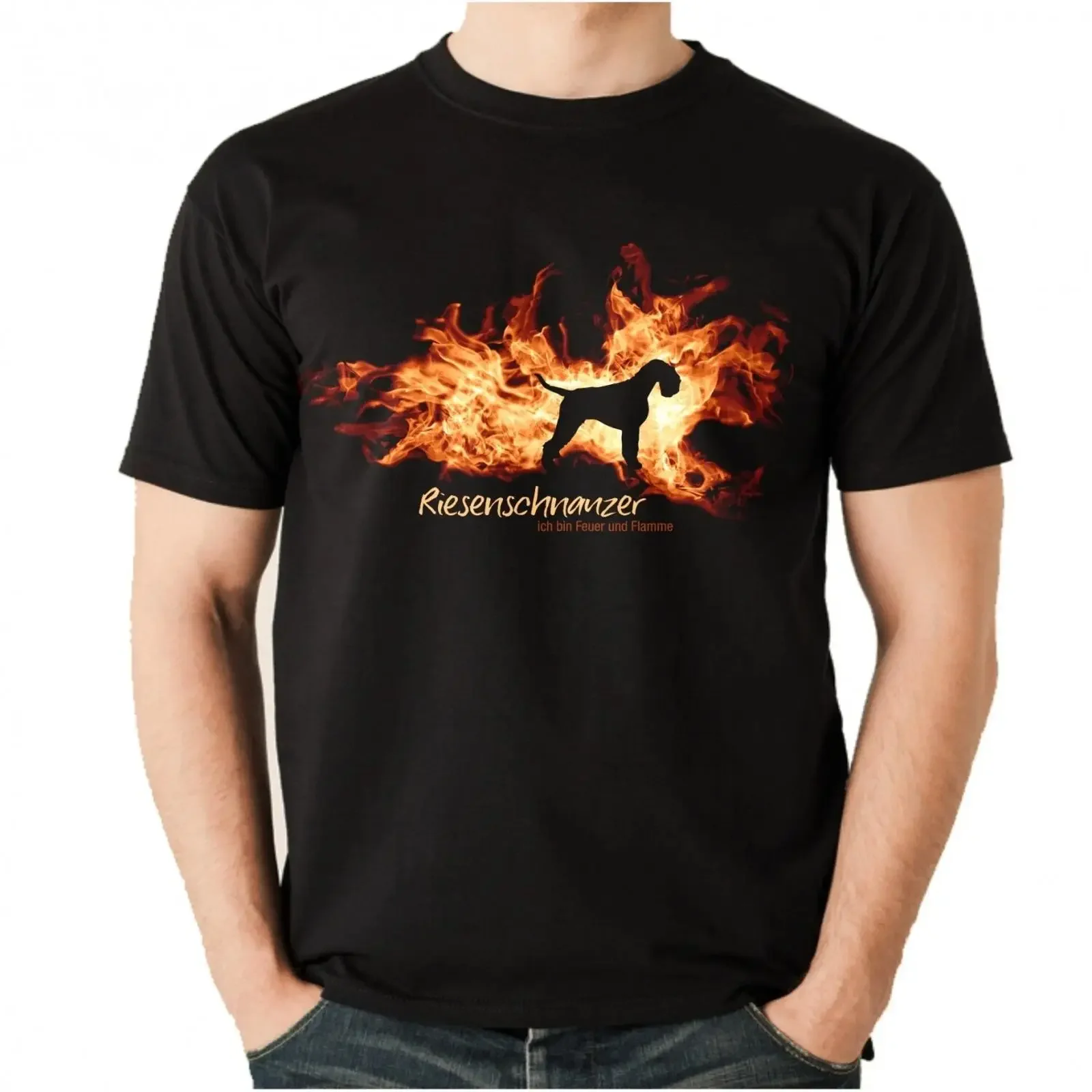 T Shirt GIANT SCHNAUZER FIRE AND FLAME by Siviwonder Dog Motif vintage Washed graphic Stylish Versatile Unisex Breathable
