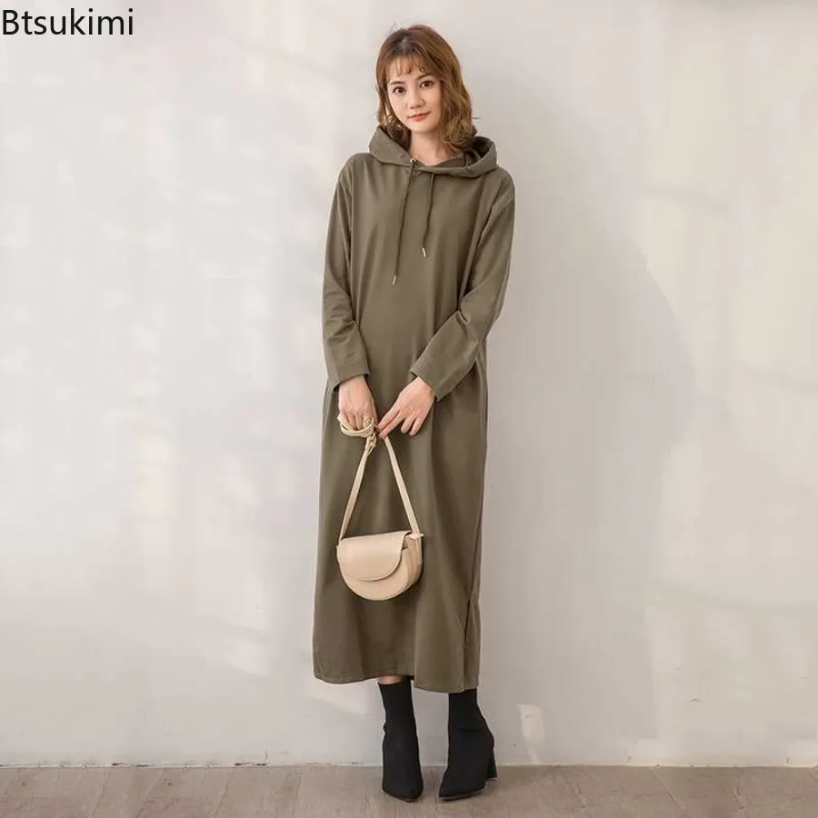 New Winter Hooded Sweatshirt Dress Large Size Women's Fashion Loose Slimming Mid-length Pullovers Long Sleeve Long Sleeve Jacket