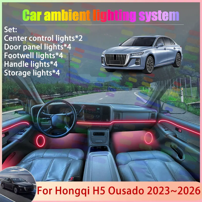 

For Hongqi H5 Ousado 2023~2026 2024 2025 2/24 in 1 Car Atmosphere Light Lamp RGB Shade Ensemble Streamer Atmosphere Set Parts