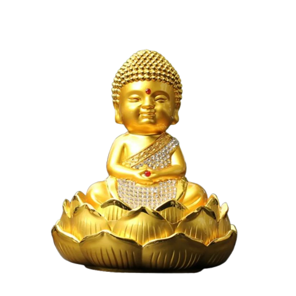 

Little Sami Buddha The Little Monk Car Decoration Seat Set with Rhinestone Lotus Buddha Car Aromatherapy Lucky Alloy