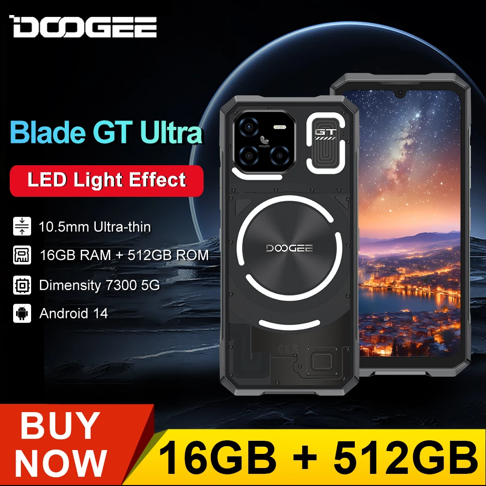 DOOGEE Blade GT Ultra 5G Rugged Phone 100MP AI Main Camera 16GB 512GB 6.72” FHD+ 120Hz IPS Dimensity 7300 LED light effect