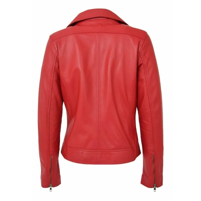 Women's Lambskin 100% Leather Jacket Handmade Red Stylish Slim Fit Biker Coat