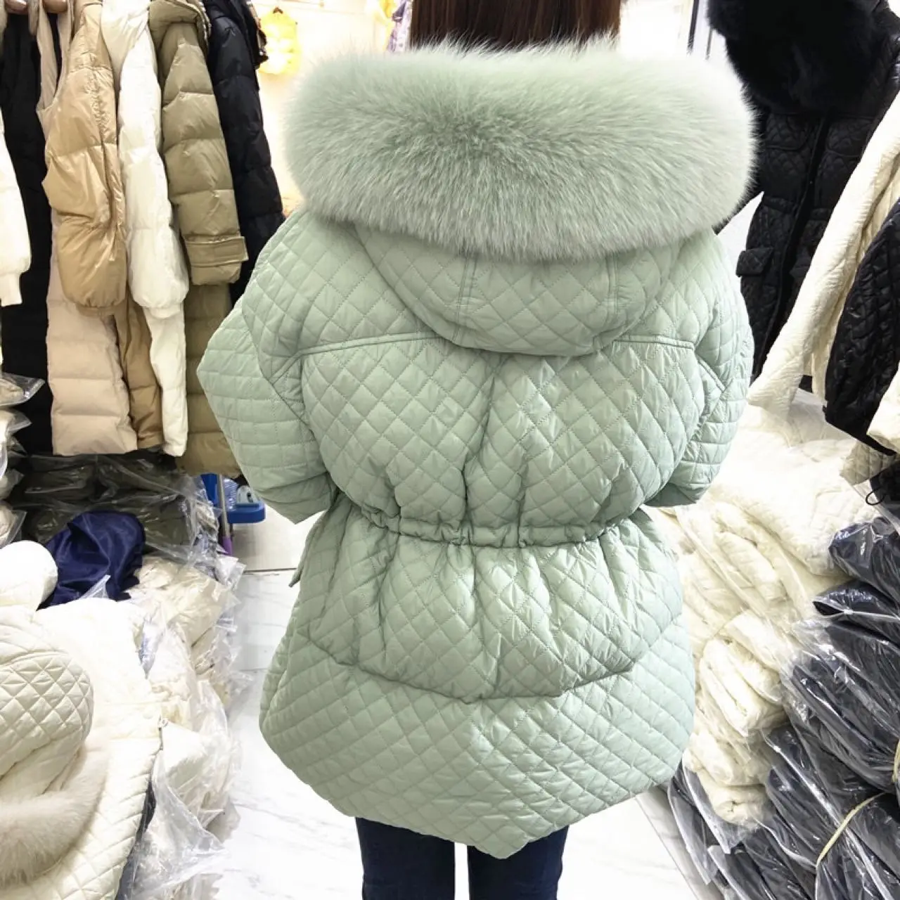 

Short Down Jacket Women's 2025 New Medium and Long Large Fur Collar Waist Jacket Winter