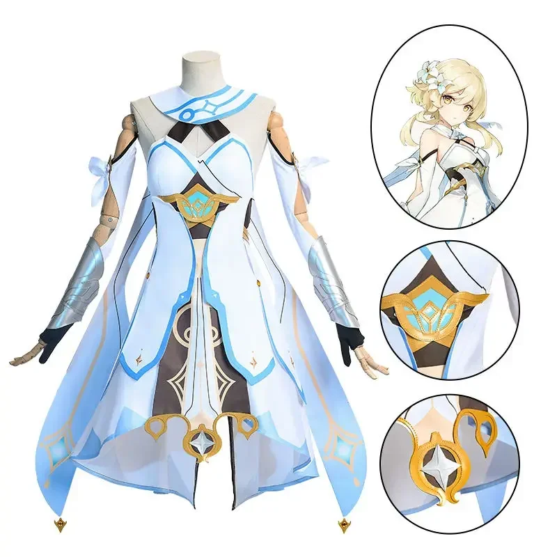 Genshin Impact Game Lumine disfraces de Cosplay, ropa de fiesta de Carnaval de Halloween para mujeres y niñas, vestido lindo, traje, peluca, conjuntos completos