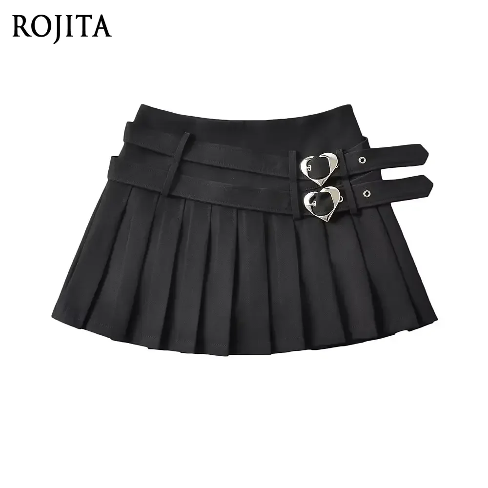 

Sweet Double Belt Pink Skirt Women Heart Buckle Hot Girl Anti-Exposure Short Pleated Y2k Skirt Cute Preppy Style Mini Skirts