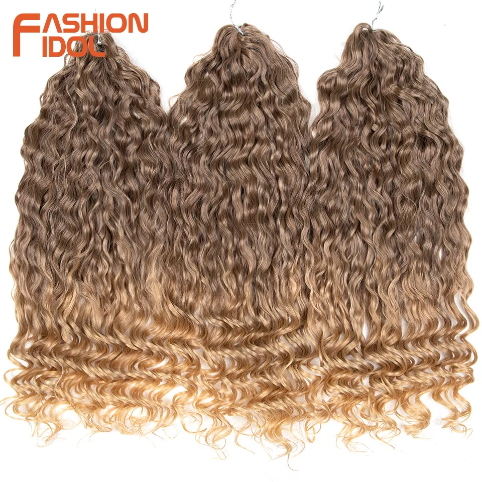 FASHION IDOL 22 Inch Deep Wave Crochet Hair Synthetic Ombre Brown Blonde Water Wave Braiding Hair Extensions for Women Daily Use image 2
