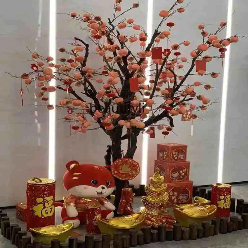 Simulation Persimmon Tree Colorful Figure Lemon Tree Peach Indoor Large Fruit Tree Ground Floriculture