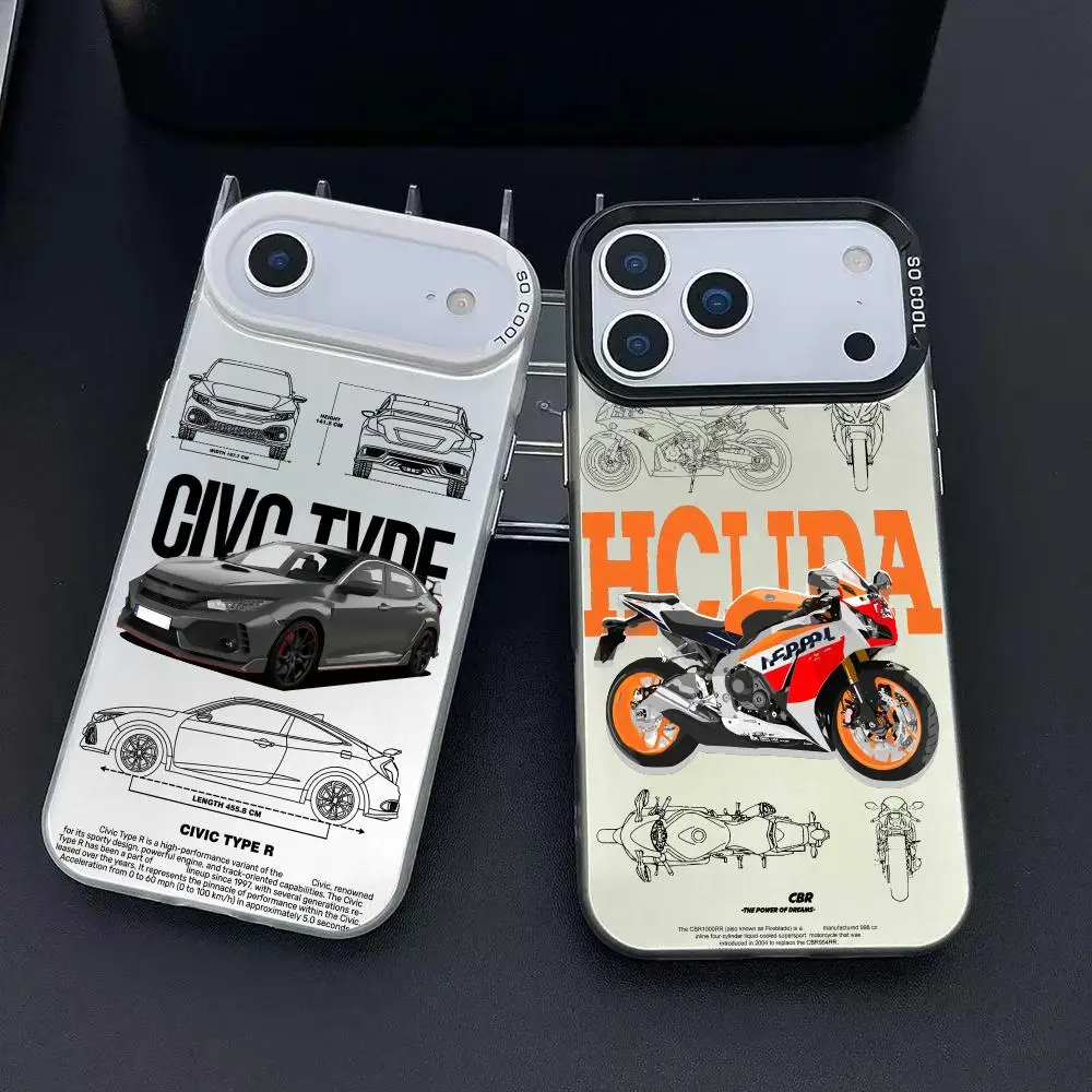 C-Civic type Cbr MOTO Phone Case For iPhone 17 16 15 14 13 12 11 Pro Max Air Colorful Matte Laser Aurora Shockproof Phone Case