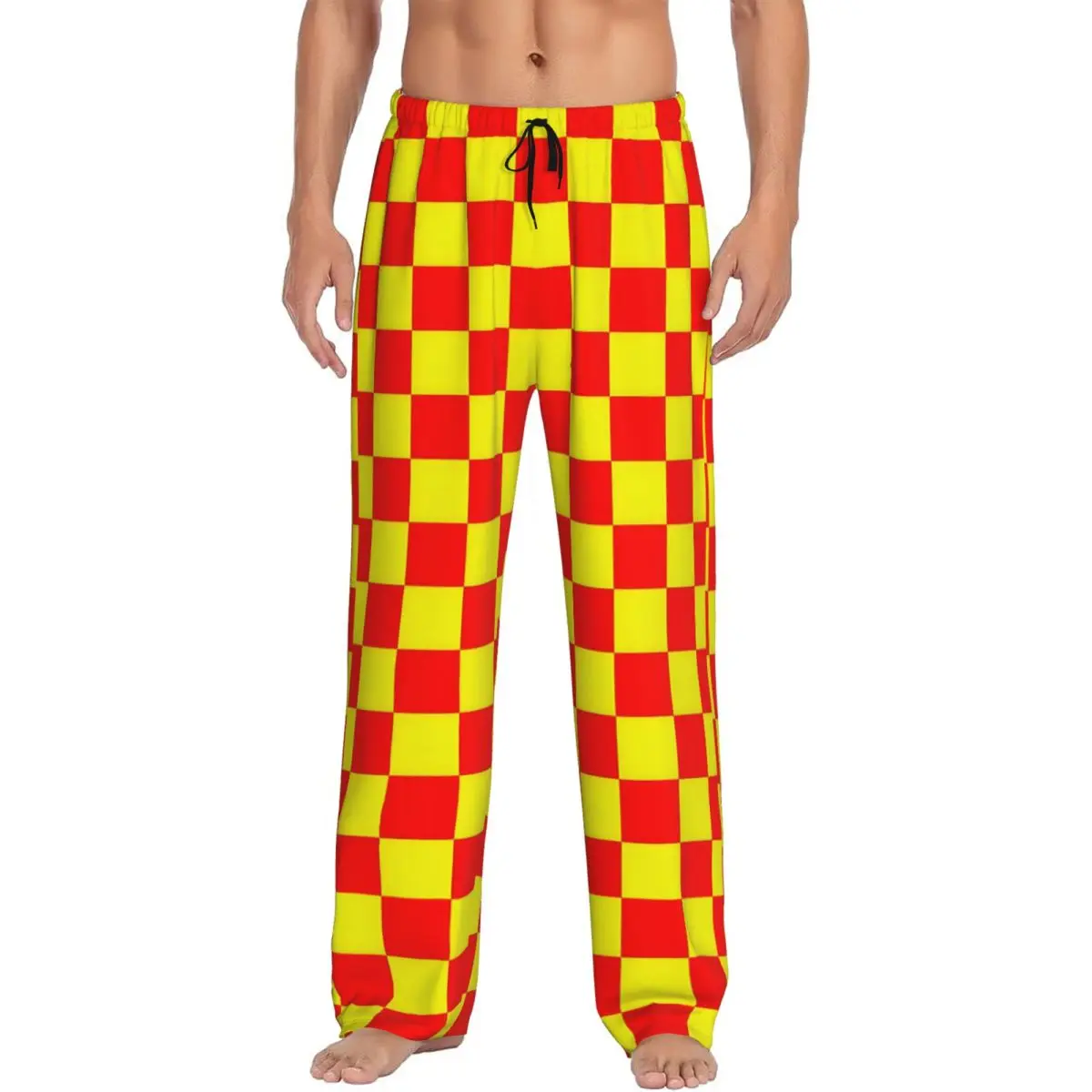 

Custom Checker Pajama Pants Men Red And Yellow Sleepwear Lounge Sleep Bottoms Stretch with Pockets