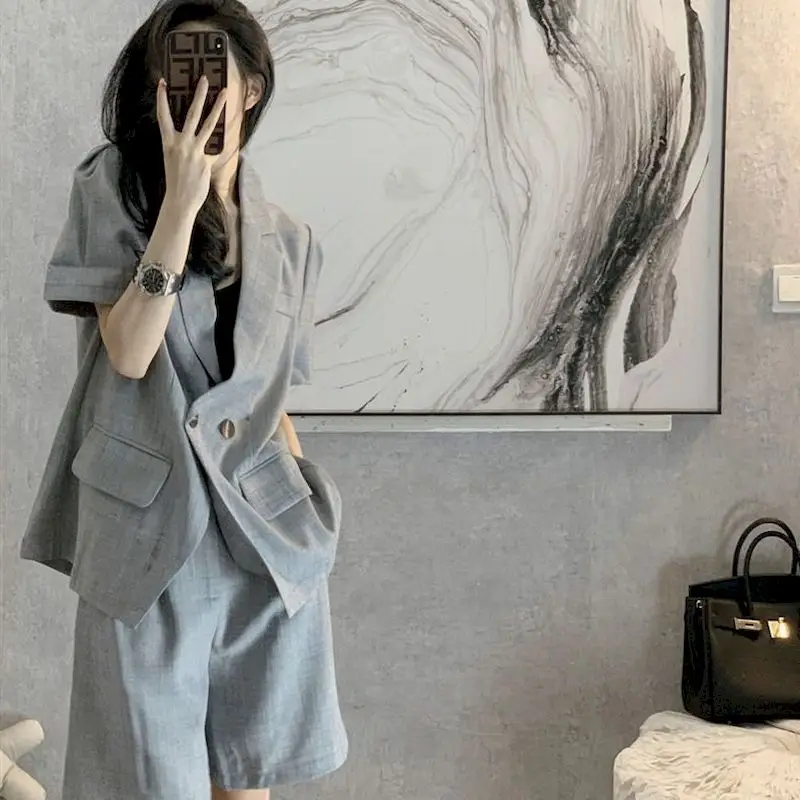 

Short Sleeve Blazer Sets for Women Summer Trendy Temperament Goddess Style Blazers Shorts Two Piece Sets Womens Outifits Fashion