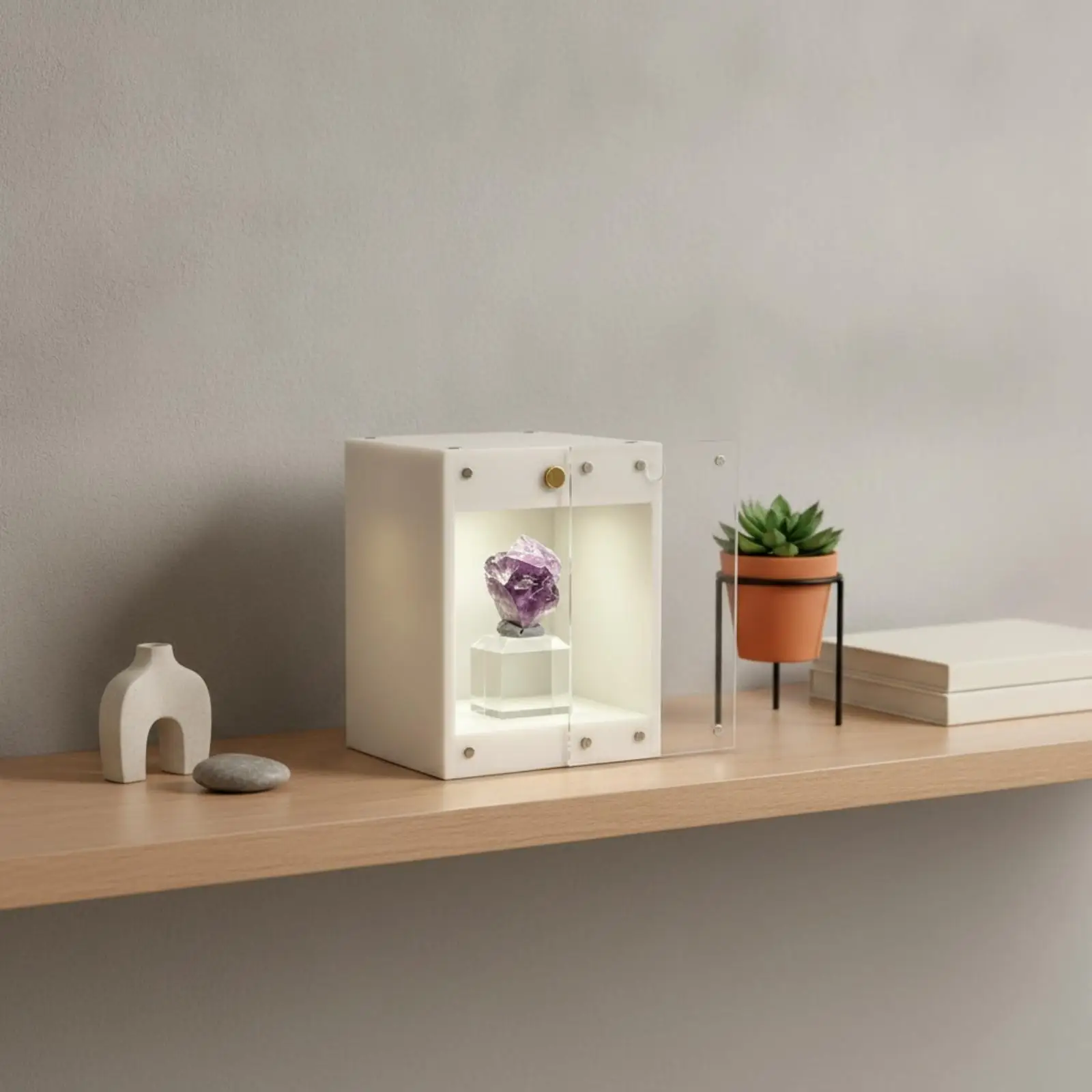 Touch-Control Display Case with Rechargeable Acrylic Display Box with Front Door Transparent Showcase for Collectors, Shelf,