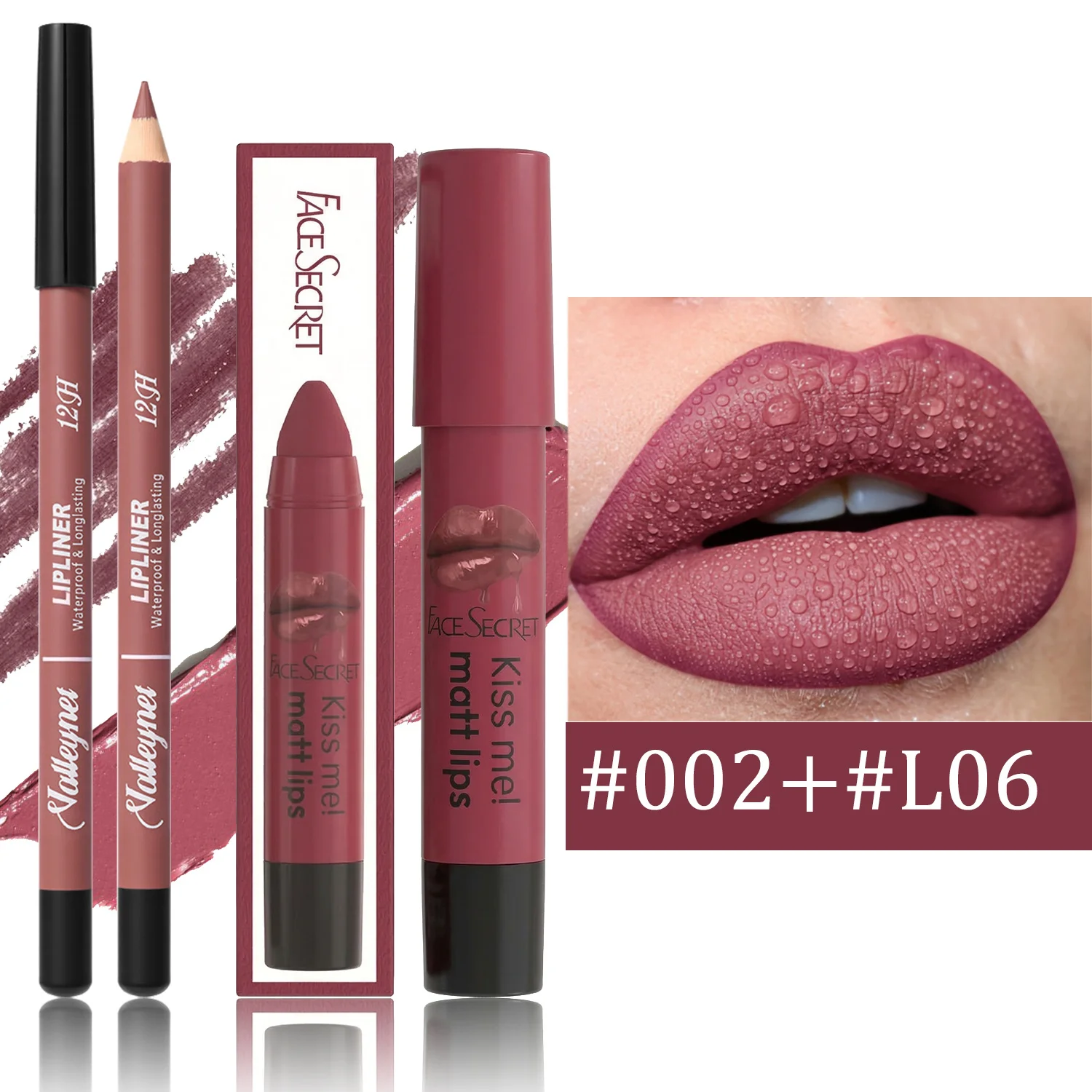 2pcs/Set Professional Lip Liner & Lipstick,Waterproof, Highly Pigmented, Velvet Matte Finish, Natural, Items Only, No Gift Box