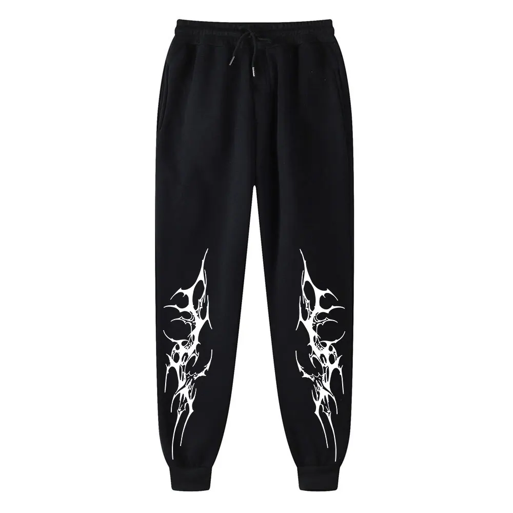 Men’s Casual Pants Thorns Print Sweatpants Hip Hop Y2K Trousers Fleece Lining for Men Fall Winter Gothic Streetwear 5 Colors