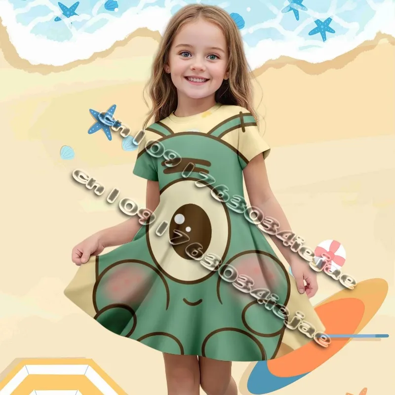 

3D Printed Spongebobs Short Sleeved Dress Cute Girls' Clothing Children's Party Wear Daily Princess Dress Skin Friendly Breath