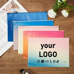 50pcs gradient color clothing zipper bag swimsuit underwear clothes socks t-shirt packaging bag pe frosted bag custom logo