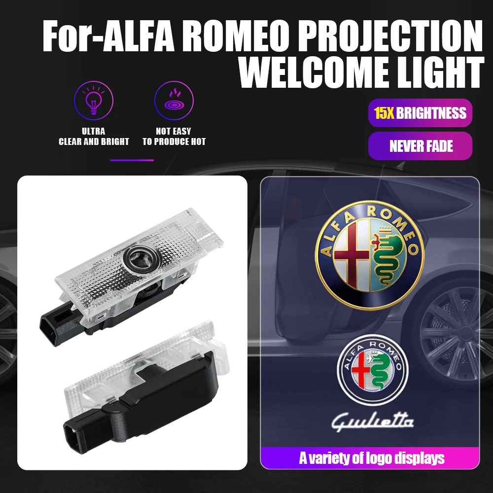 2PCS Car Door Projector Lamps ALFA Logo Welcome Lights For Alfa Romeo Stelvio 2017 Giulia 2017 Auto Badge Decorative Accessories