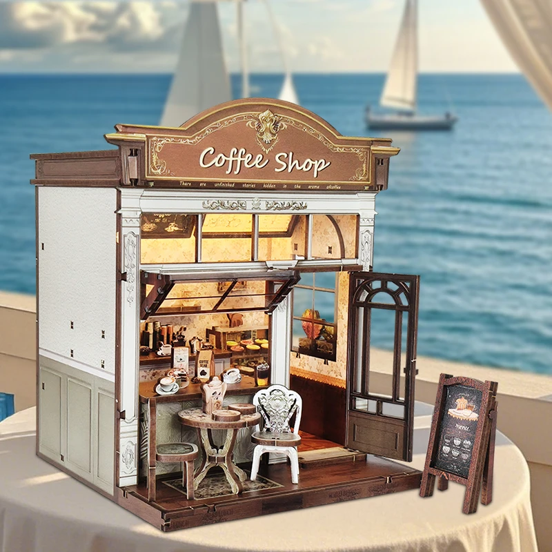 DIY Holz Miniatur Bausätze Café Cottage Puppenhäuser mit Möbeln Casa Puppenhäuser für Freunde Geburtstagsgeschenke