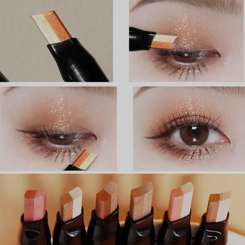 Gradient Shimmer Color Eye Shadow Cream Pen Double Color Eyeshadow Stick Eye Make Up Cosmetic Eyeshadow Stick Korean Makeup Tool