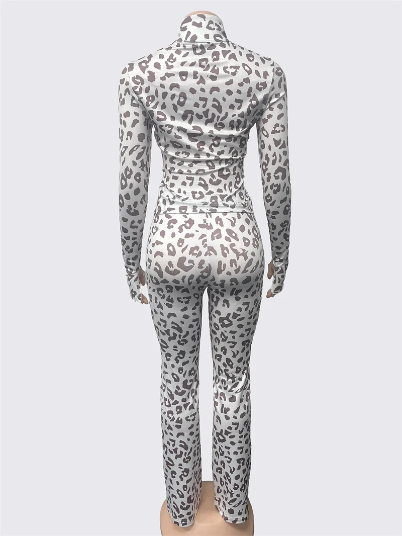 سليم ليوبارد سترة السراويل امرأة سحاب أكمام طويلة البنطال القصير المرأة ربيع الخريف الملابس مجموعة أزياء الشارع الشهير #6