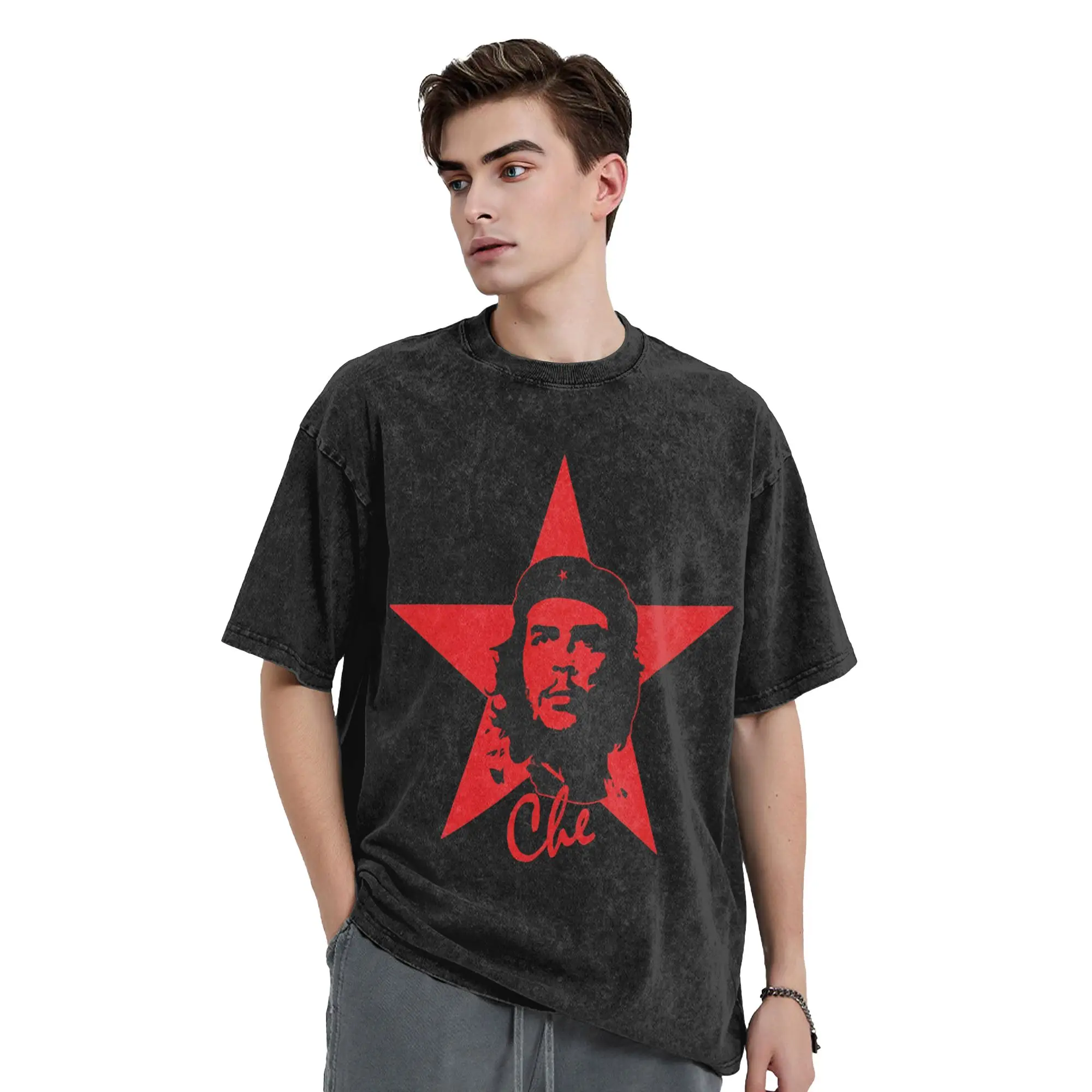 Harajuku Washed Shirt Che Guevara Cuba Revoluti  Accessories Vintage T Shirt Oversize  Streetwear 100% Cotton Printed Tees