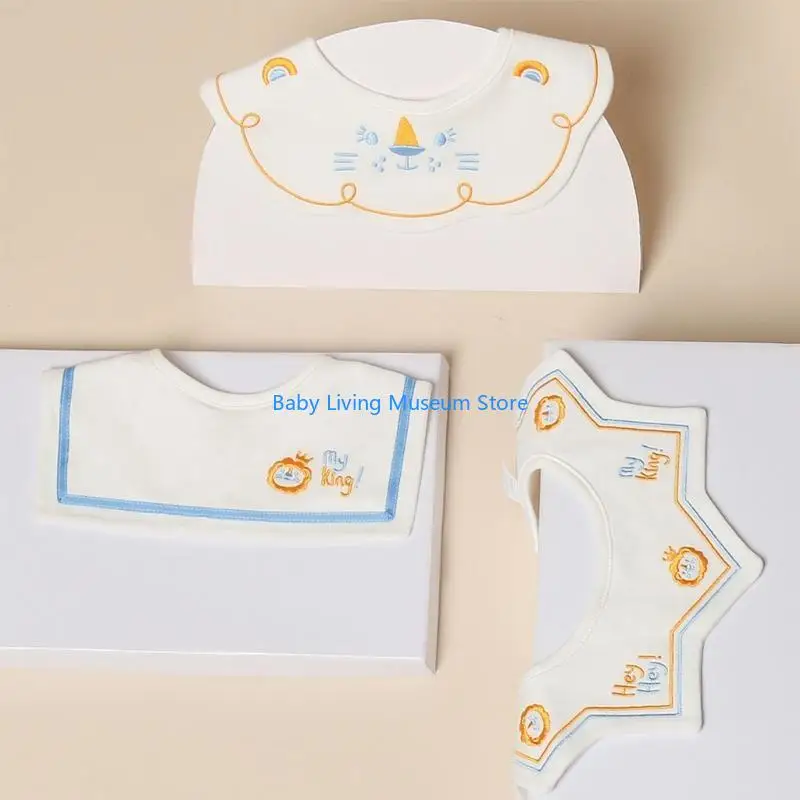 

P31C 3 Pcs/Set 360 ​​° Rotate Baby Feeding Drool Bibs Collar Decoration Embroidery Saliva Towel Cotton Anti-Stain Burp for