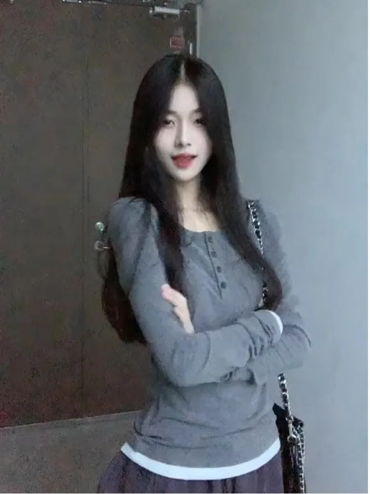 

Женская футболка в американском стиле ретро Sweet Spicy Long Sve, облегающая базовая футболка irt, модный молодежный топ, зимняя сезонная одежда