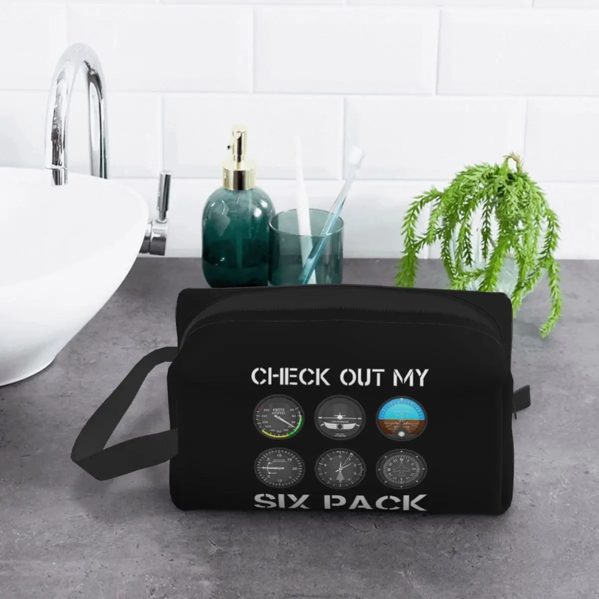 

Funny Pilot Top Airplane Six Pack Flight Instruments Makeup Bag Cosmetic Organizer Storage Dopp Kit Toiletry Cosmetic Bag