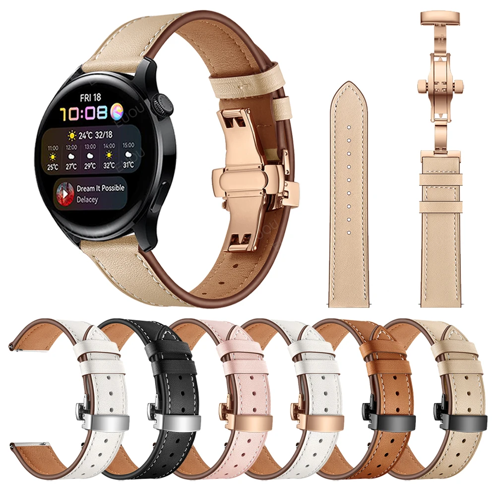 

Leather Band For Huawei watch 3 Pro Watchband For HUAWEI WATCH GT 2 42mm 46mm Butterfly buckle Bracelet Strap Accessories Correa