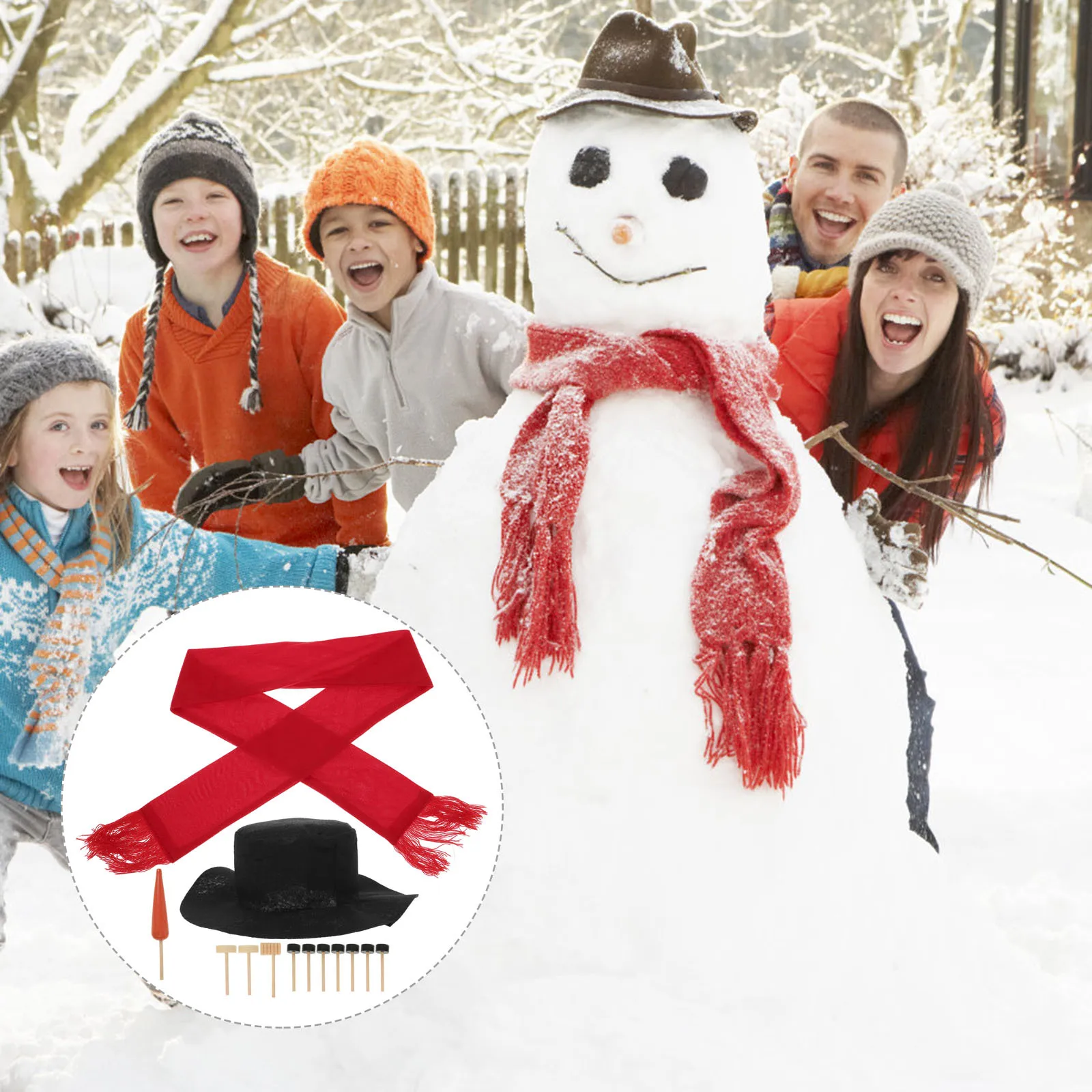 

13pcs Snowman Building Kit For Christmas Gift Winter Holiday Outdoor Decoration Diy Party Felt Hat Scarf Wood Nose Pegs
