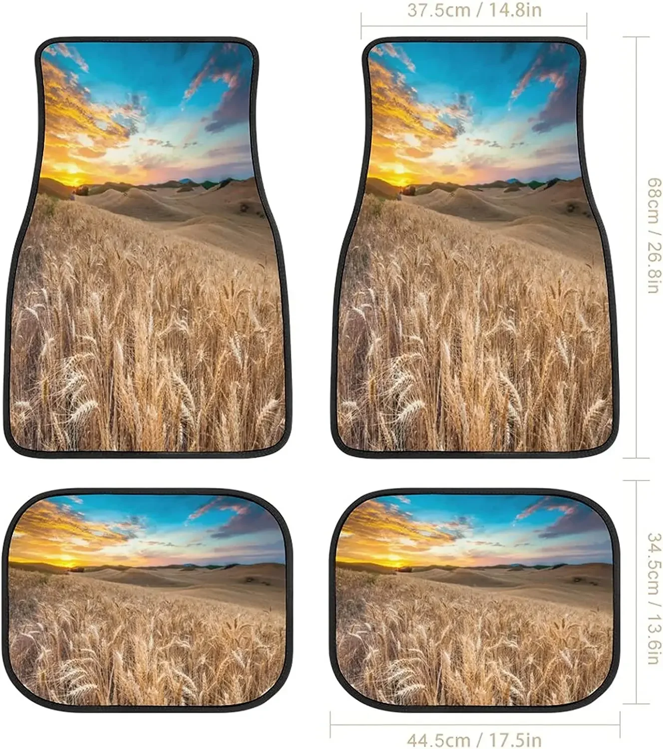 Wheat at Sunset in Nature Art Car Mats Universal Drive Seat Carpet Vehicle Interior Protector Mats Funny Designs All-Weather Mat