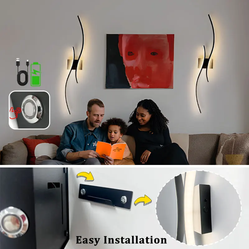 6000mAh USB Rechargeable LED Wall Lamps with Remote Control 3CCT Operated Battery Wall Lights Wireless Dimmable Wall Sconce