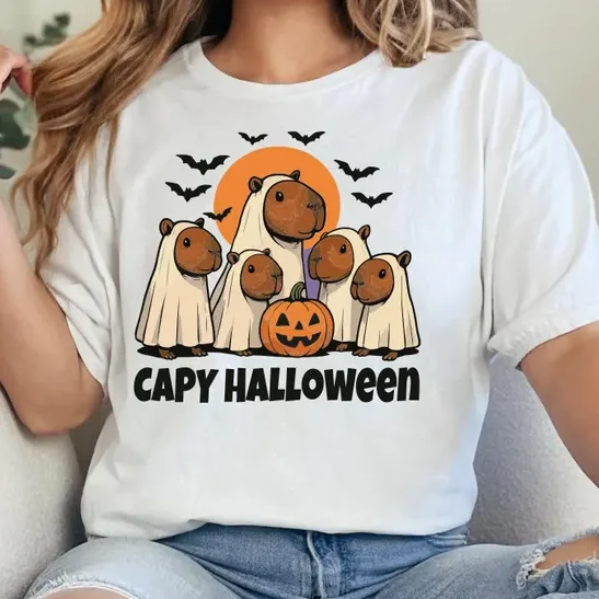 Halloween Capybara Print T-Shirts Frauen Manga Grafik Y2K T-Shirt Harajuku Top weibliche japanische Manga Designer Kleidung