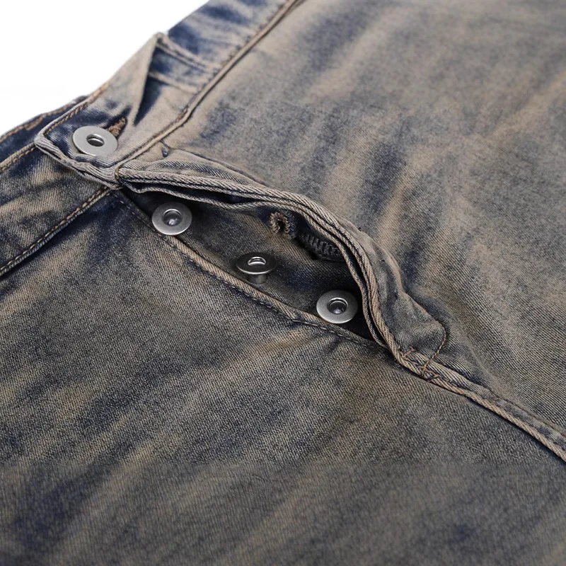 Dark RO High Street Denim Pants Men's Washed Retro Loose Wide Leg Micro Trumpet Stacking Gradient Distressed Jeans Pants