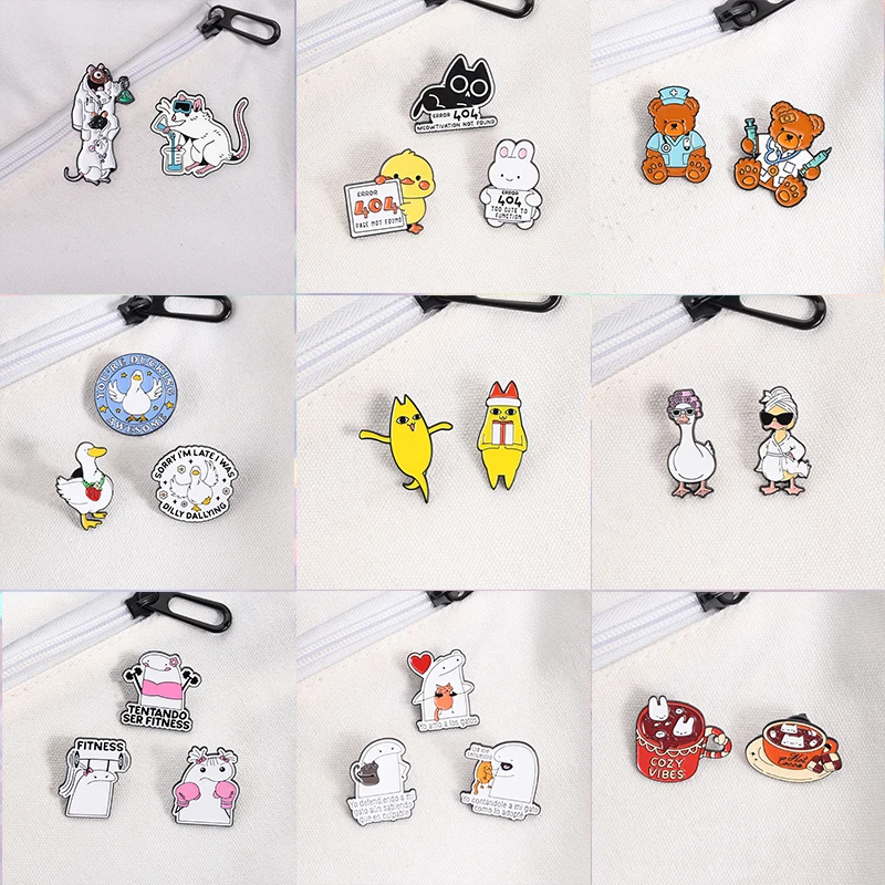 2-3pcs/set Lab Rat Chemistry Doctor Nurse Uniform Teddy Bear Enamel Pins Anime Yellow Cat Couple Goose Brooches Bag Lapel Badge