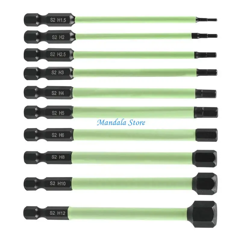 U2JC 10Pcs Screwdriver Bit Screwdriver Bit Set 1/4inch 1.5mm-12mm