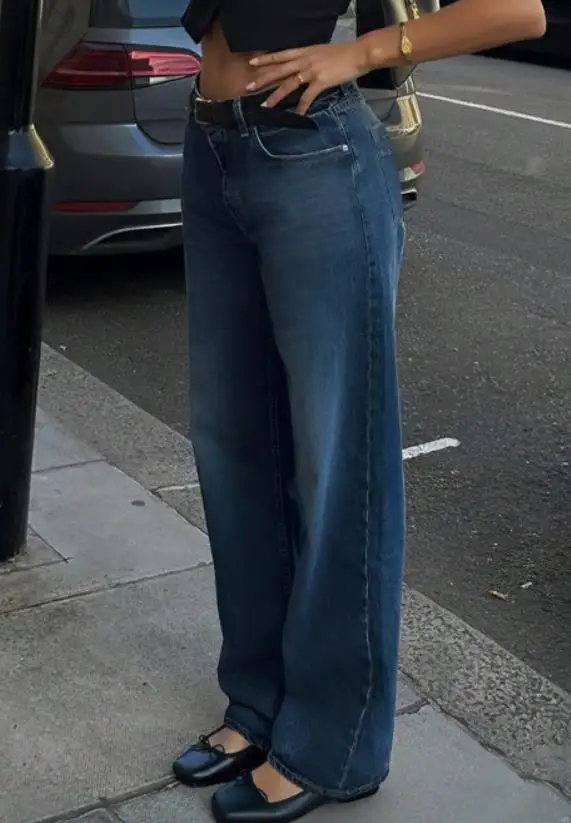 Spring and Autumn Classic Retro Deep Blue Straight Leg Jeans for Women, Simple and Casual Versatile Women's Straight Leg Jeans