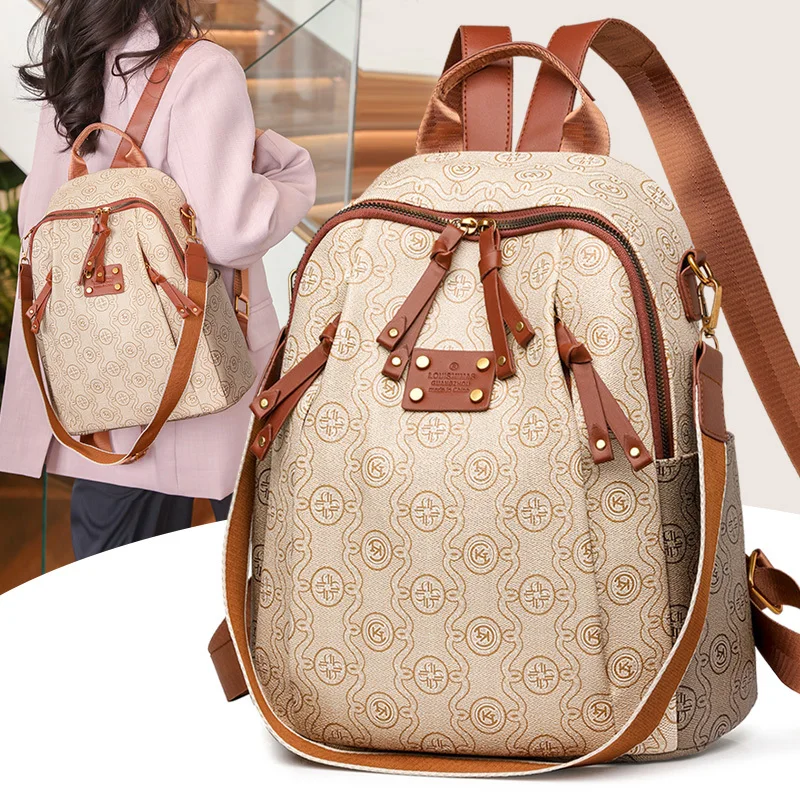 

Женский рюкзак на плечо, новинка 2024, модный повседневный тренд, универсальный рюкзак из мягкой кожи на одно плечо двойного назначения, большой вместительности для путешествий