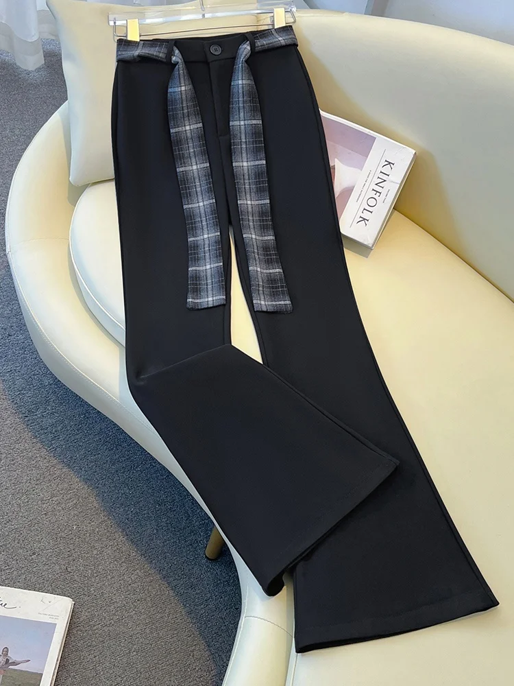 

Повседневные широкие брюки с шелковой лентой, женские, новинка 2025 года, осенние, для йоги, с высокой талией, расклешенные, из полиэфирного волокна