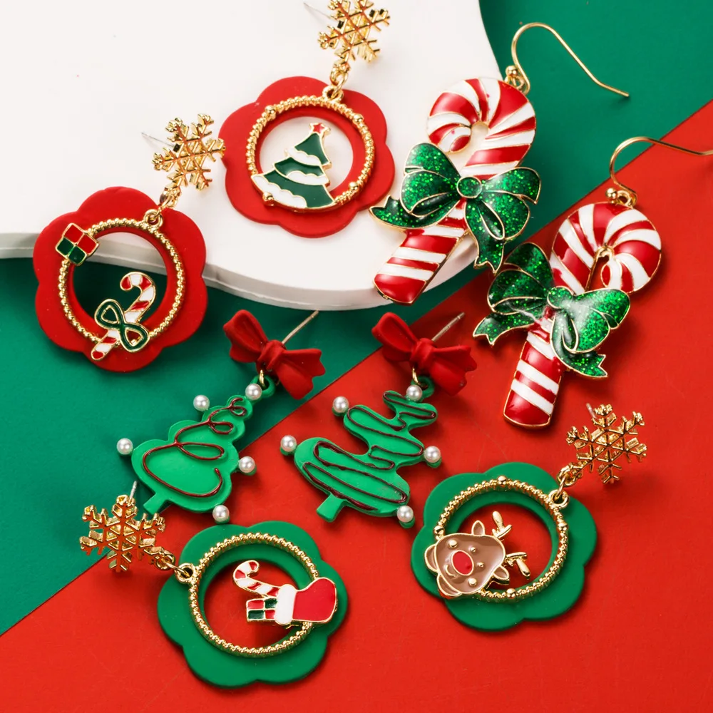 New Christmas Series Fashion Ear Hook Personalized Dripping Oil Elk Snowflake Candy Stud Earrings S925 Silver Needle Ear Ornamen