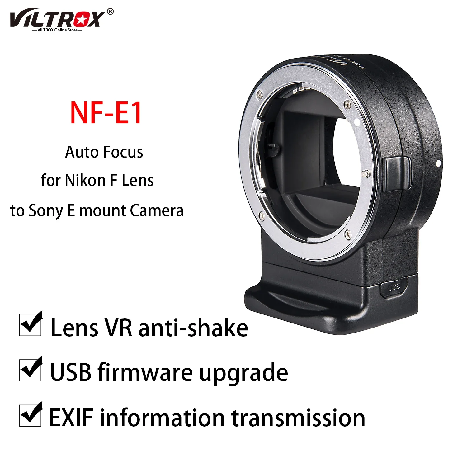 VILTROX-Adaptador lente NF-E1 anillo de enfoque automatico Control de apertura para Nik on F Lens a So ny E mount A7SI A7II A7II