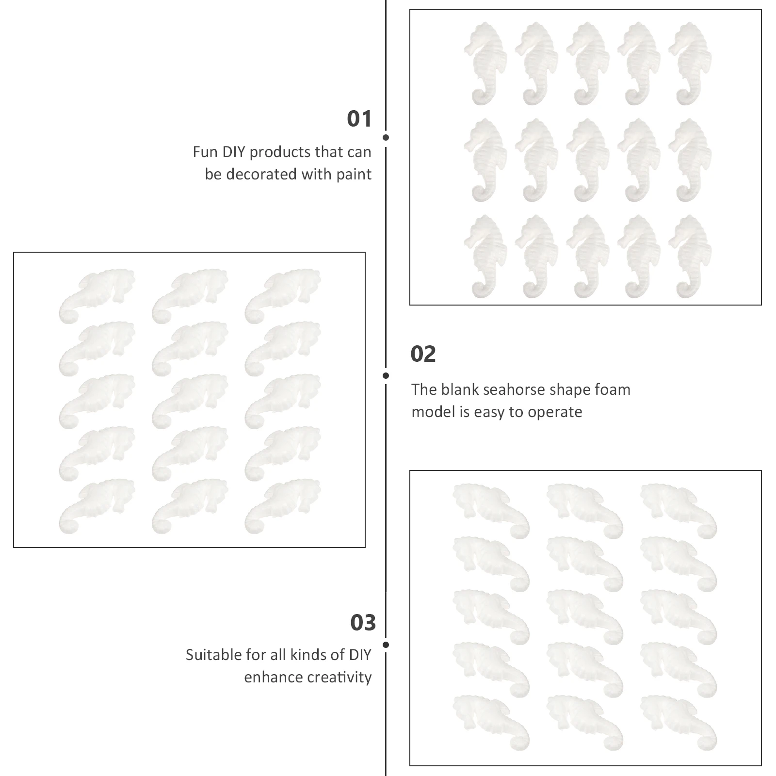 

15 pcs Diy Foam Seahorse Shape White Craft Material For Painting Decorative Handmade Projects School Art Activities Foam