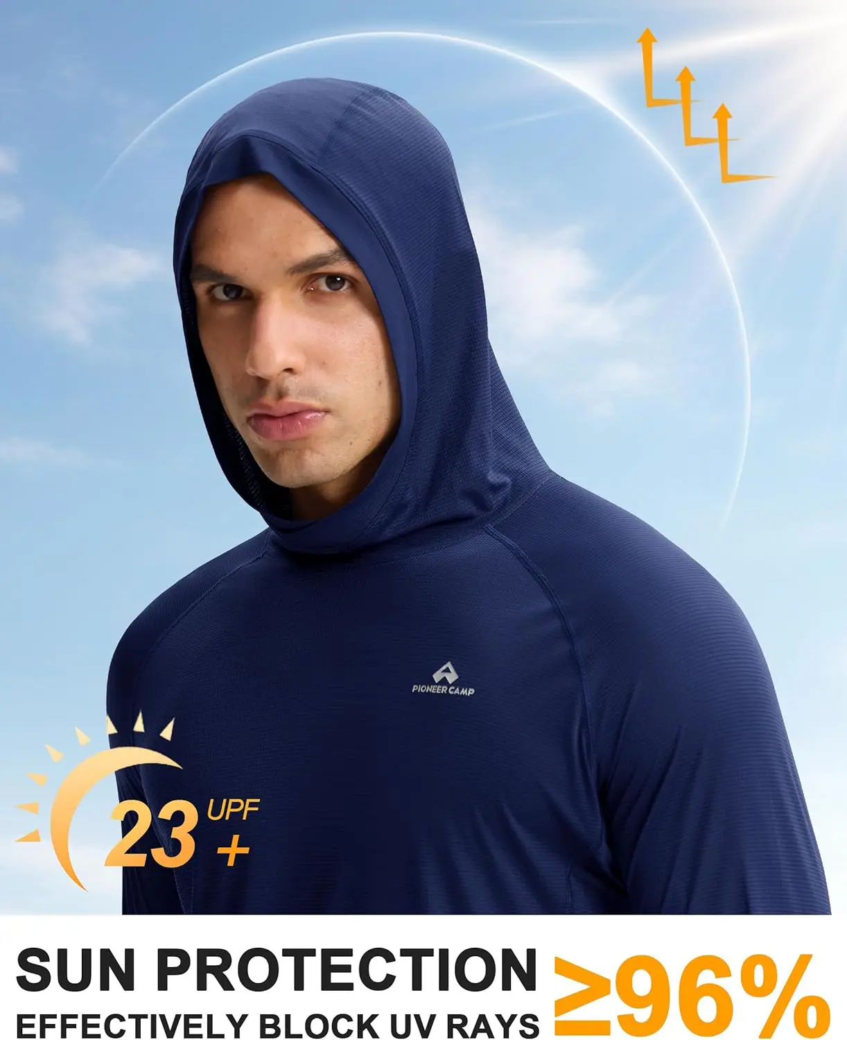 Pioneer Camp Rash Guard for Men Ultra Lightweight Long Sleeve Sun Protection Hoodie Shirts Quick Dry Hiking Fishing Running