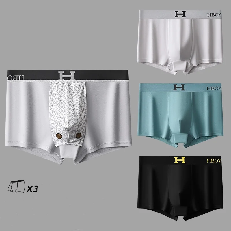 1/3PCS Ice Silk Magnet Temperature Change Men Underwear Flat Angle Pants Magnetic Crotch Antibacterial Mid Waist Four Angle Pant