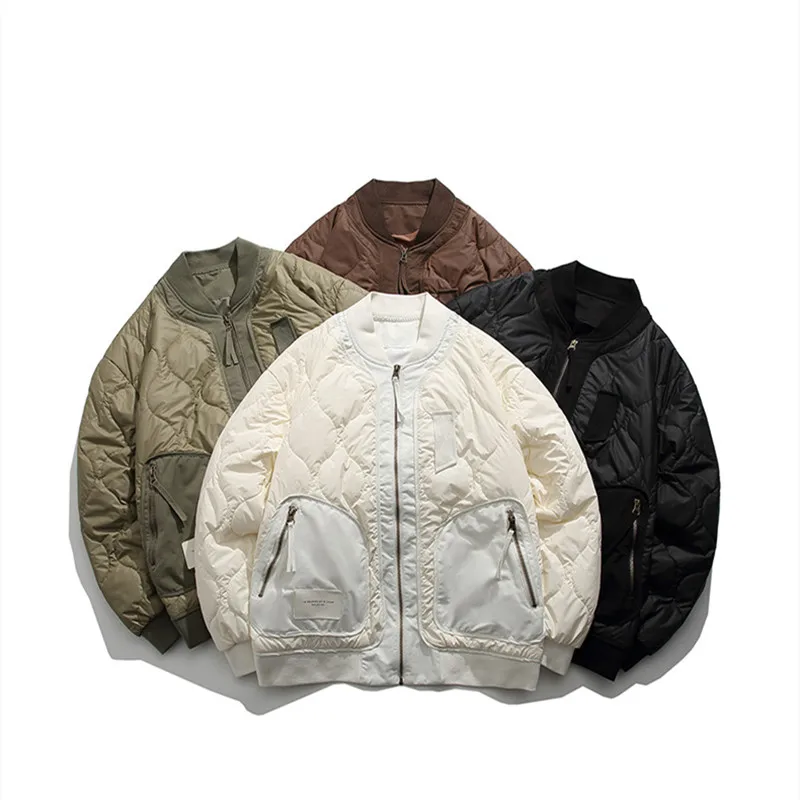 Winter Colored Large Pocket Sticker Quilted Cotton Baseball Collar Thin Cotton Coat Outdoor Trekking Camp Riding Sports Jacket